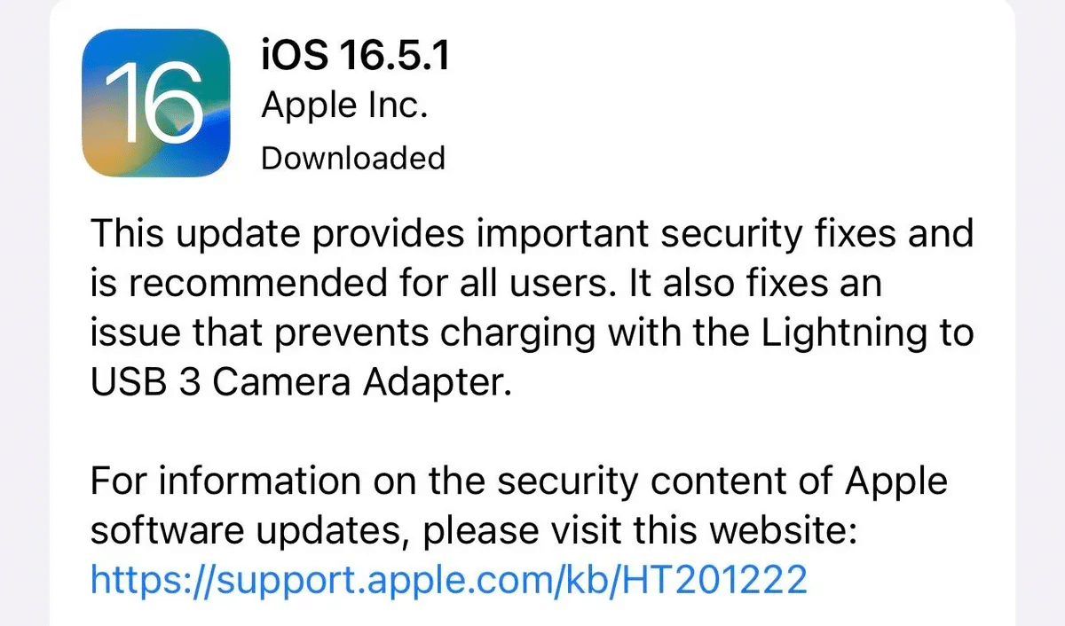 latest iOS 16.5.1 update