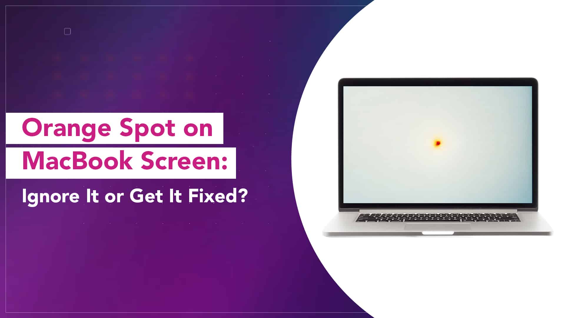 MacBook display with yellow-orange patch caused by screen damage